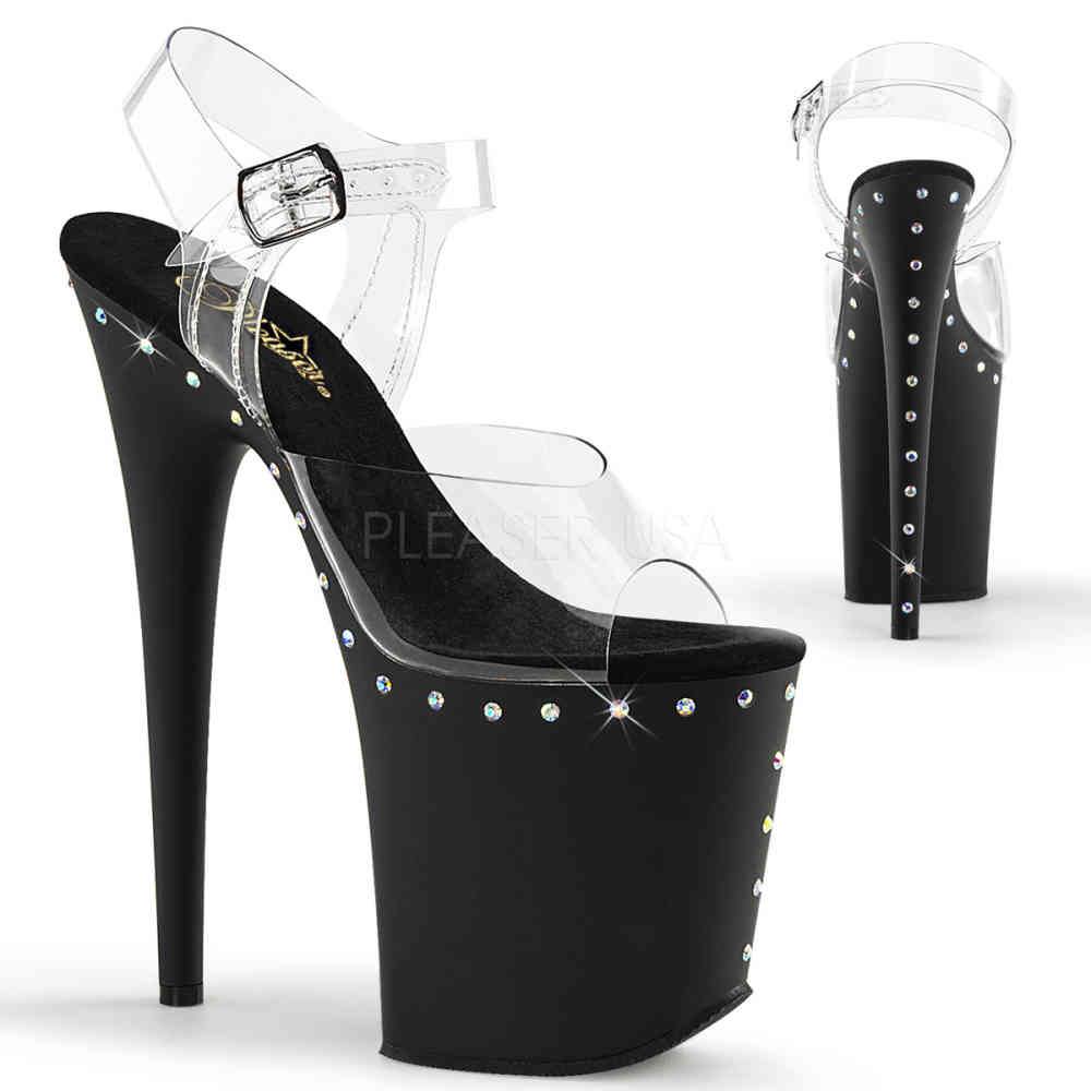 Pleaser - FLAMINGO808ABLS Sandale à bride à la cheville, Pole dance chaussures - Chaussures de pole dance - Noir/Transparent Product image
